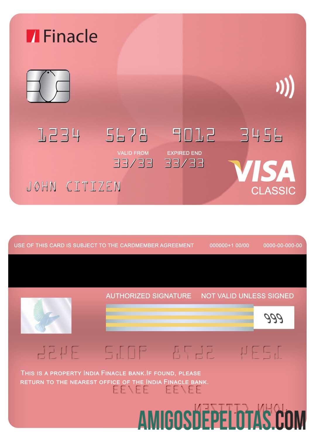 Cartão Visa Classic da Índia Finacle Bank baixar para verificação